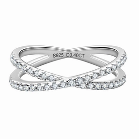 Enduring Shine Radiant Piece Pave Criss-Cross Ring Band | S925 | Moissanite