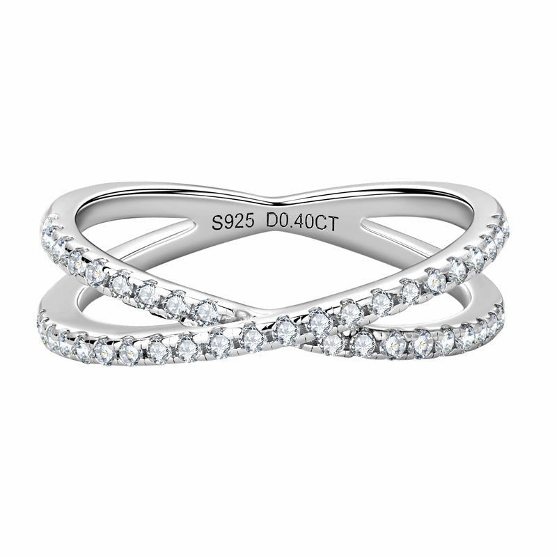 Enduring Shine Radiant Piece Pave Criss-Cross Ring Band | S925 | Moissanite