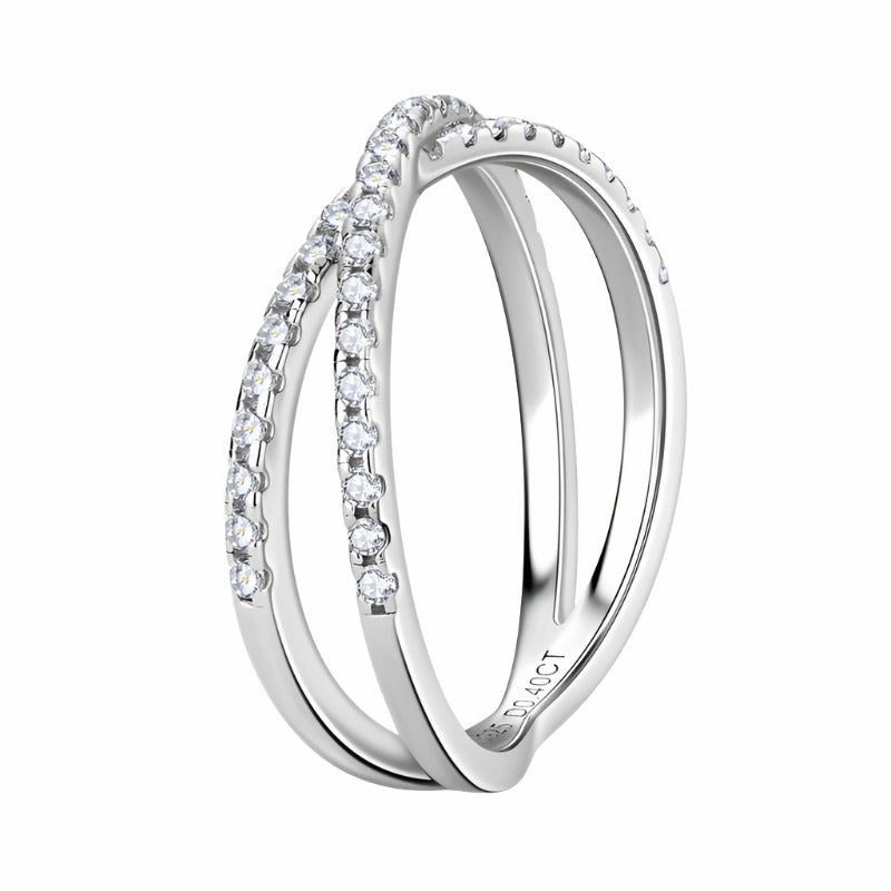 Pave Criss-Cross Ring Band | S925 | Moissanite Quiet Look Understated Finish