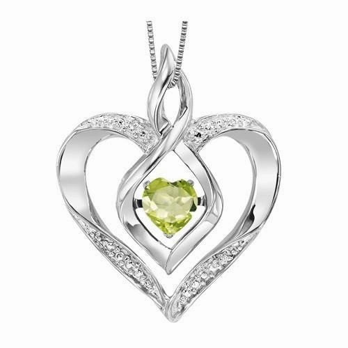 Unique Accessories Sterling Silver Created Peridot and Diamond Heart Shaped Necklace