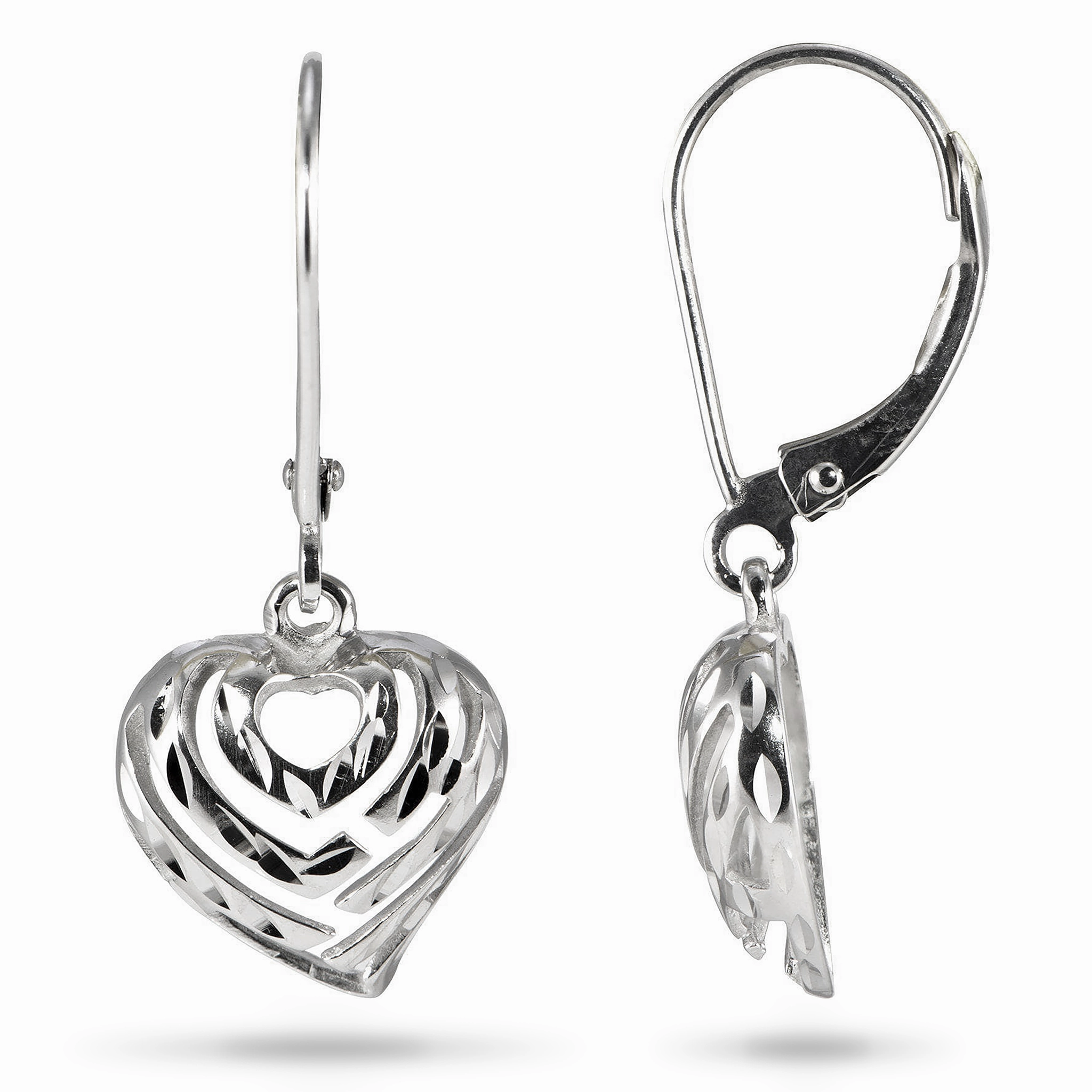 Textured Accent Aloha Heart Earrings in Sterling Silver - 18mm