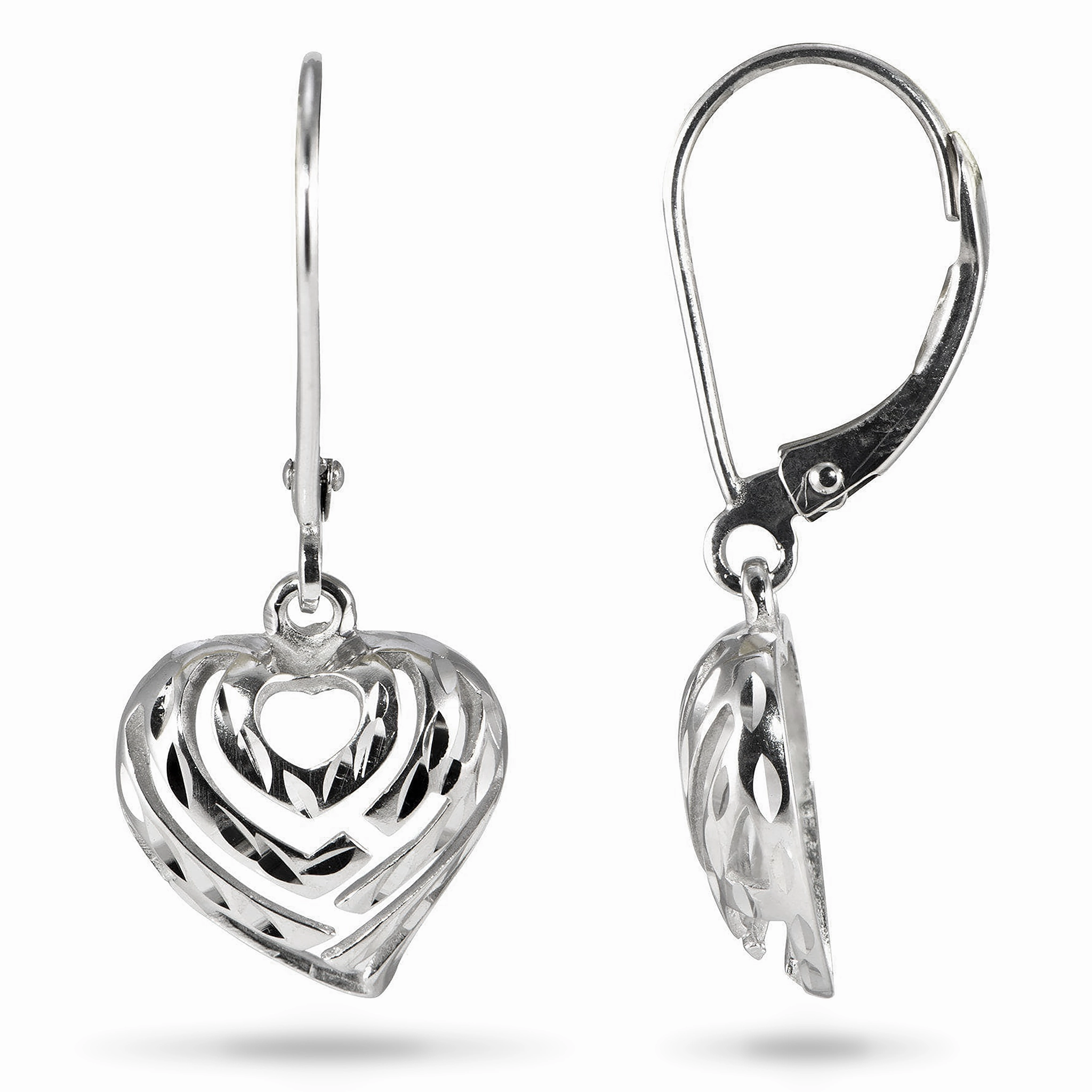Aloha Heart Earrings in Sterling Silver - 18mm Glitter Detail Feminine Finish