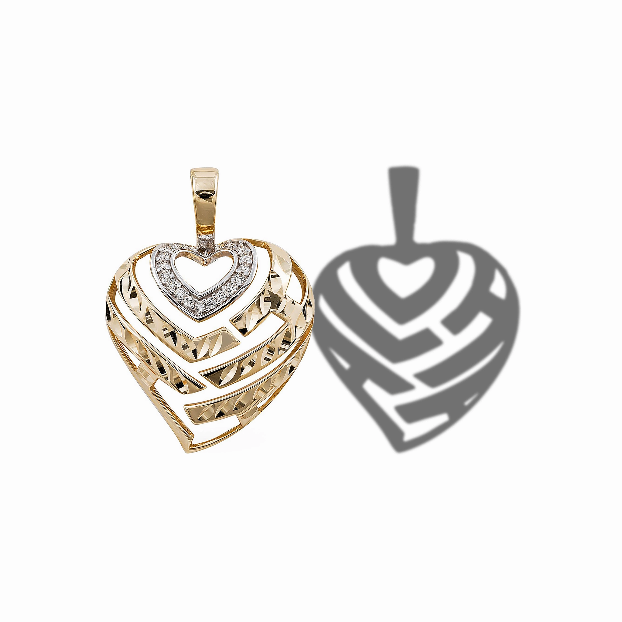 Aloha Heart Pendant in Gold with Diamonds - 18mm Shiny Design