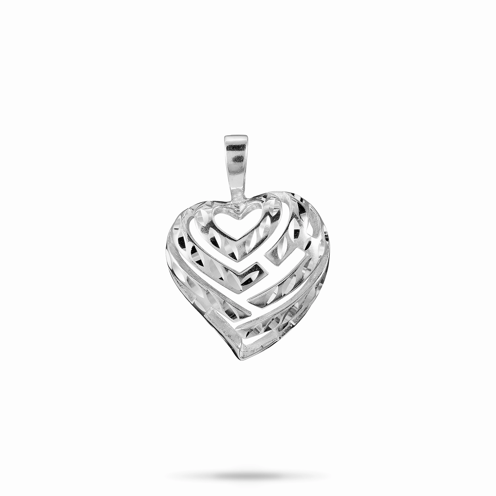 Aloha Heart Pendant in Sterling Silver - 18mm Holiday Present