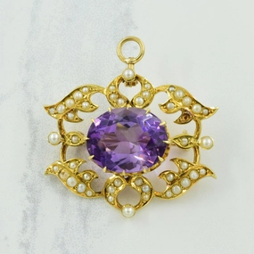 Glow Touch Amethyst & Seed Pearl Brooch & 14k Pendant | 8.75ct, 1.07ctw |