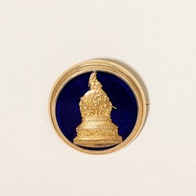 Antique 14k Yellow Gold Blue Enamel Engraved Brooch Glamorous Gifts Distinctive Piece