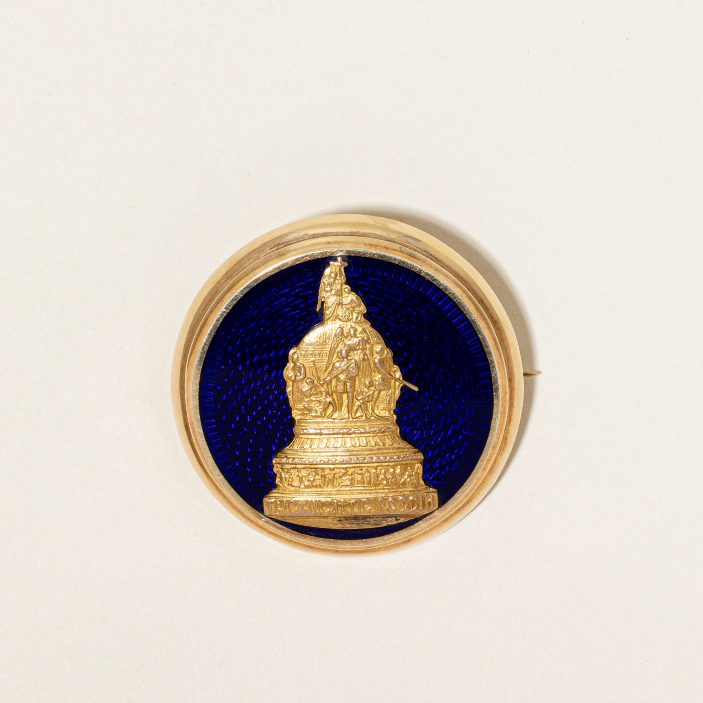 Antique 14k Yellow Gold Blue Enamel Engraved Brooch Glamorous Gifts Distinctive Piece