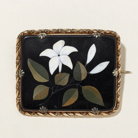 Unique Sparkle Antique Italian Pietra Dura Lily Mosaic Brooch | 100ct |