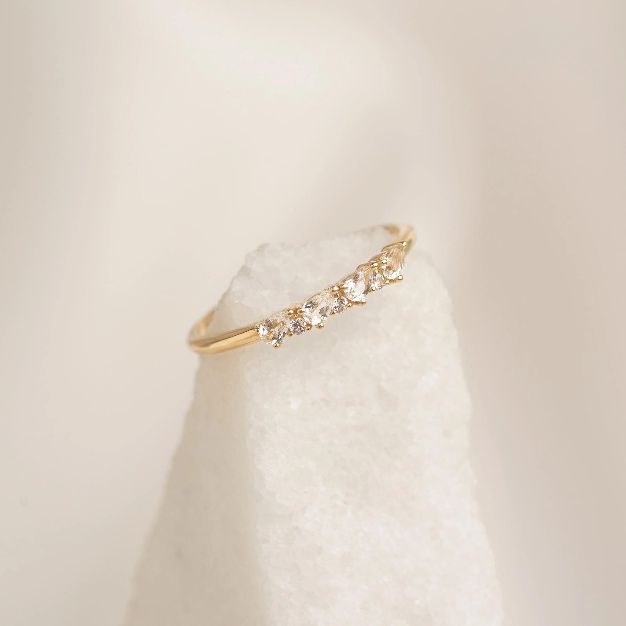 April Birthstone Pear Ring 14k Gold - White Topaz and Diamond Graceful Highlight