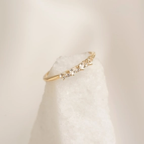 April Birthstone Pear Ring 14k Gold - White Topaz and Diamond Dainty Appeal