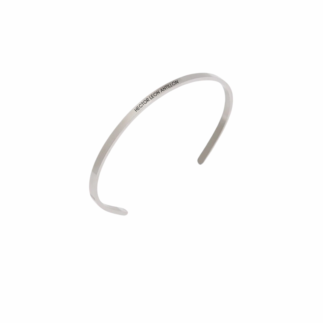 Thin Silver Custom Bracelet Flattering Design Symbolic Saga