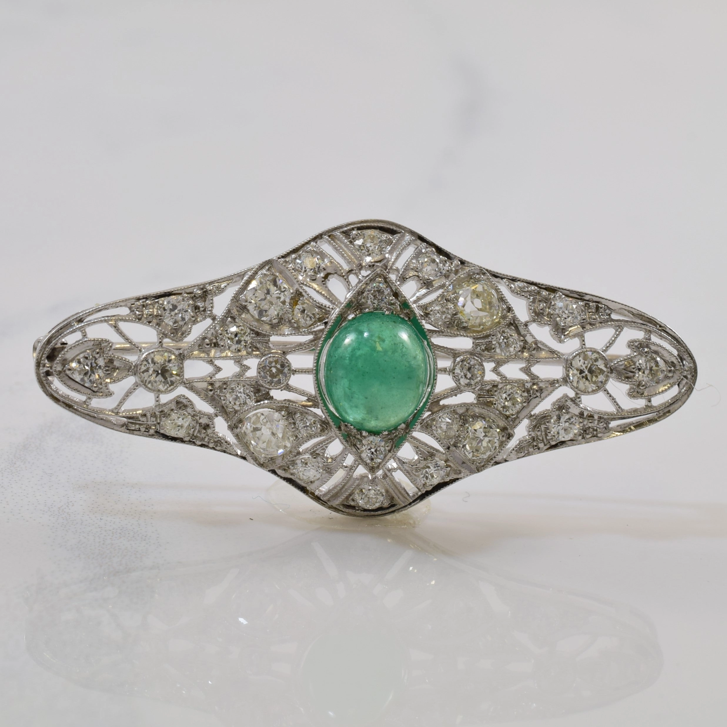 Party Outfit Glam Choice Art Deco Emerald & Diamond Brooch | 1.00ctw, 1.50ct |