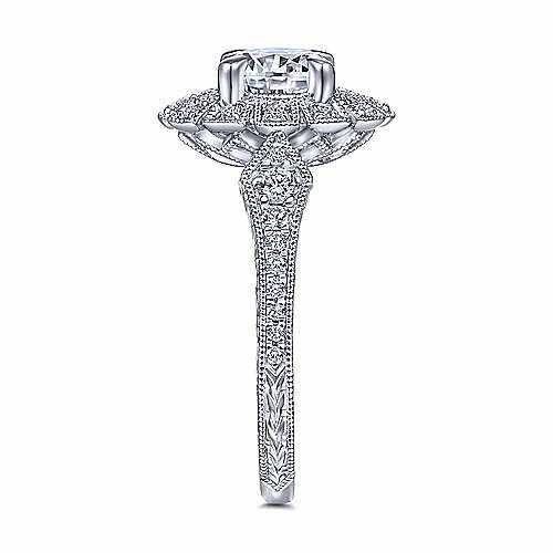 Art Deco Halo Diamond Ring .32 Cttw 14k White Gold 583A Creative Adornment Classic Detail