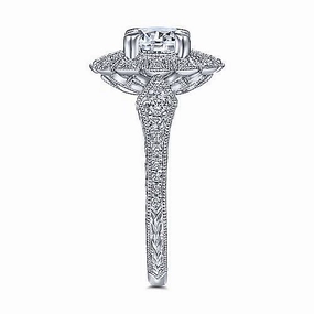 Art Deco Halo Diamond Ring .32 Cttw 14k White Gold 583A Creative Adornment Classic Detail