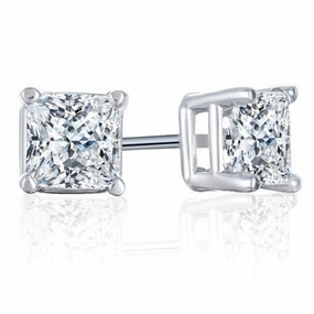 Princess Cut Diamond Stud Earrings 1 Carat 14K White Gold Graceful Elegance