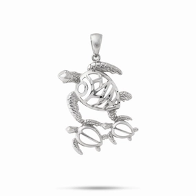 Honu ?Ohana (Family) Pendant in White Gold - 25mm Modern Fashion