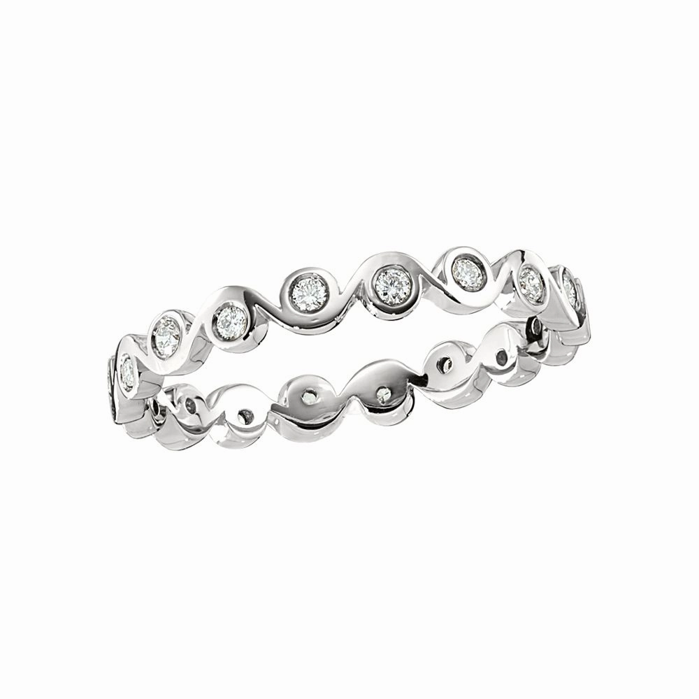 Stackable Modern Bezel Set Zigzag Diamond White Gold Band unique touch Special Gift