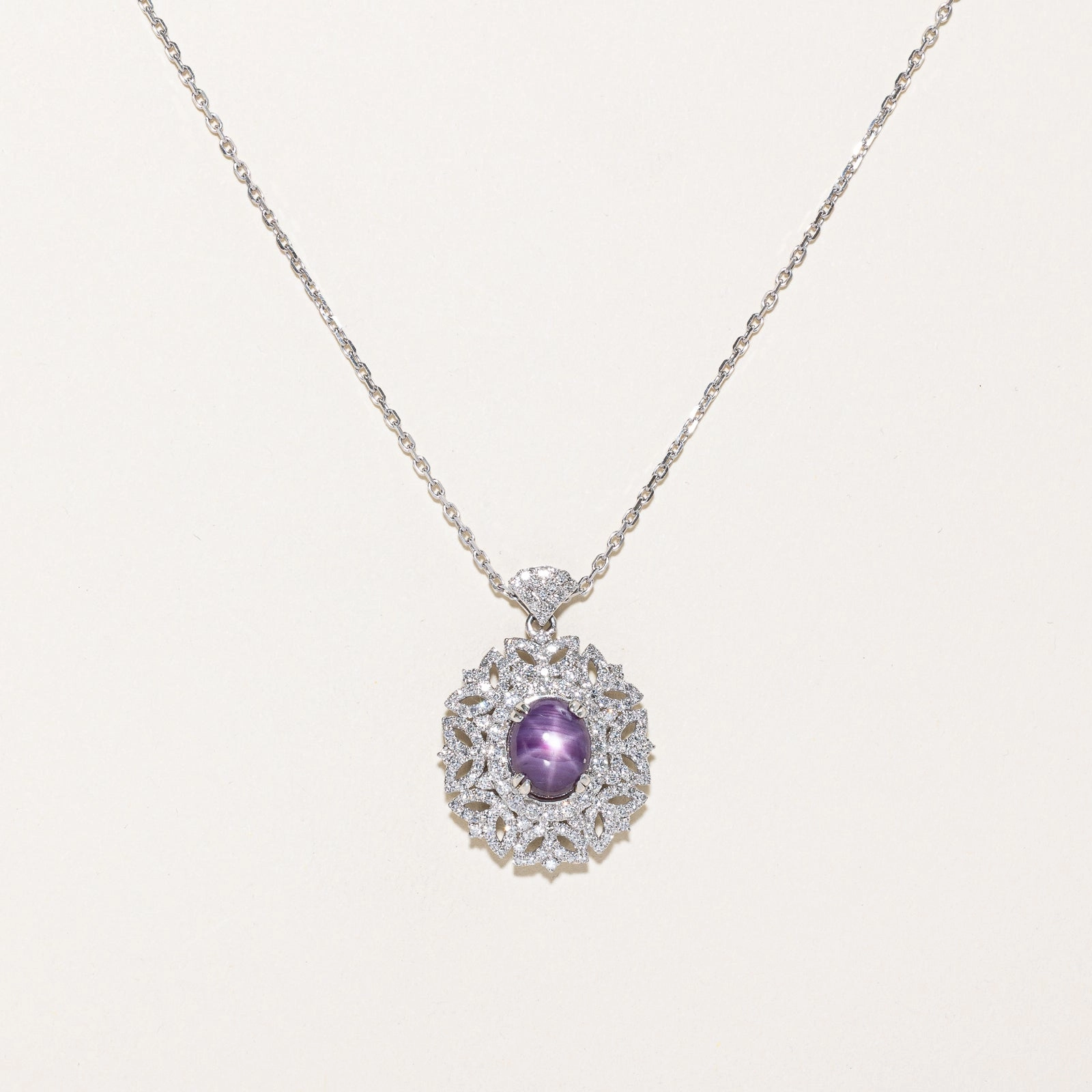 GRS Unheated Star Sapphire & Diamond Pendant Necklace | 4.87ct, 0.87ctw | 17.5" Showstopper Look
