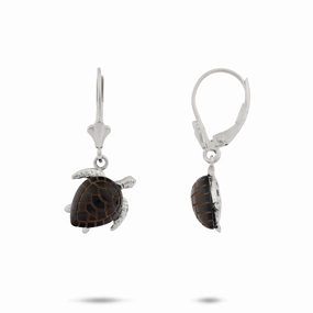 Honu Black Coral Earrings in White Gold - 11mm Shimmering Glow