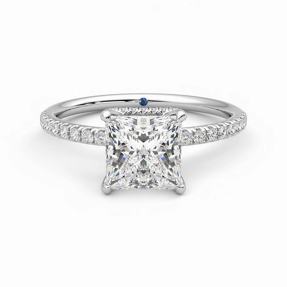 Sleek Touch Stylish Moment Princess Cut Moissanite Engagement Ring with Hidden Halo and Anniversary Stone Accent