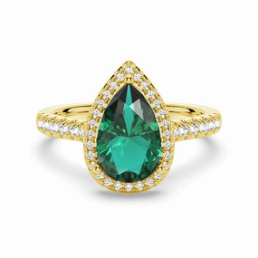 Opulent Design Everyday Essential 1.5 CT. Pear Shaped Emerald Ring with White Sapphire Halo Accents