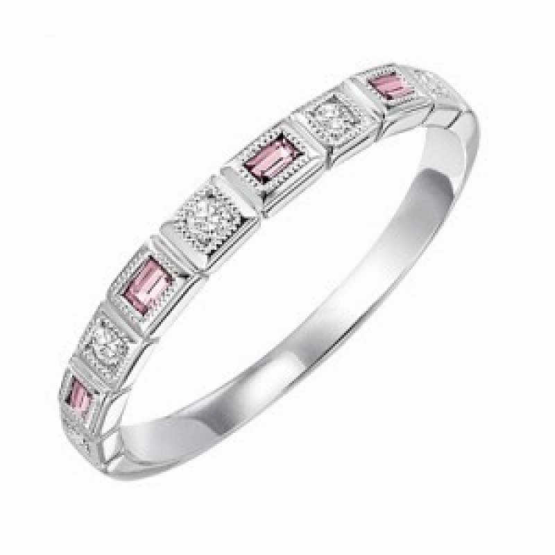 Pink Tourmaline Birthstone Emerald Cut Ring 10K White Gold Bright Shine