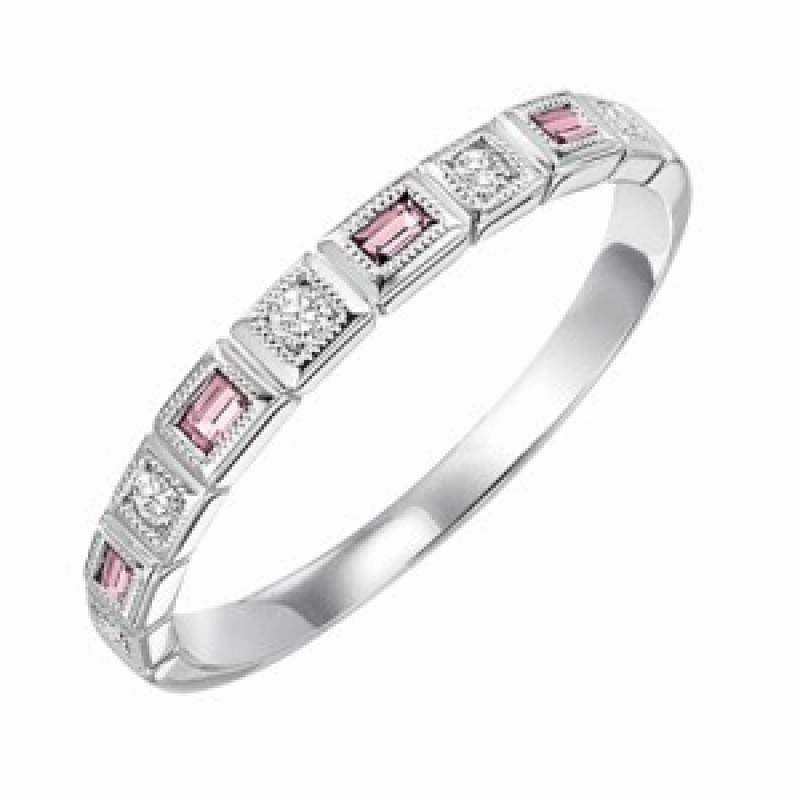 Pink Tourmaline Birthstone Emerald Cut Ring 10K White Gold Superior Expression