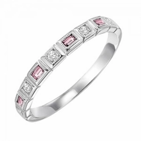 Pink Tourmaline Birthstone Emerald Cut Ring 10K White Gold Versatile Jewelry Branded Gift