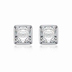 Stylish Shape Asscher Cut Diamond Earrings | 925 Sterling Silver | Moissanite