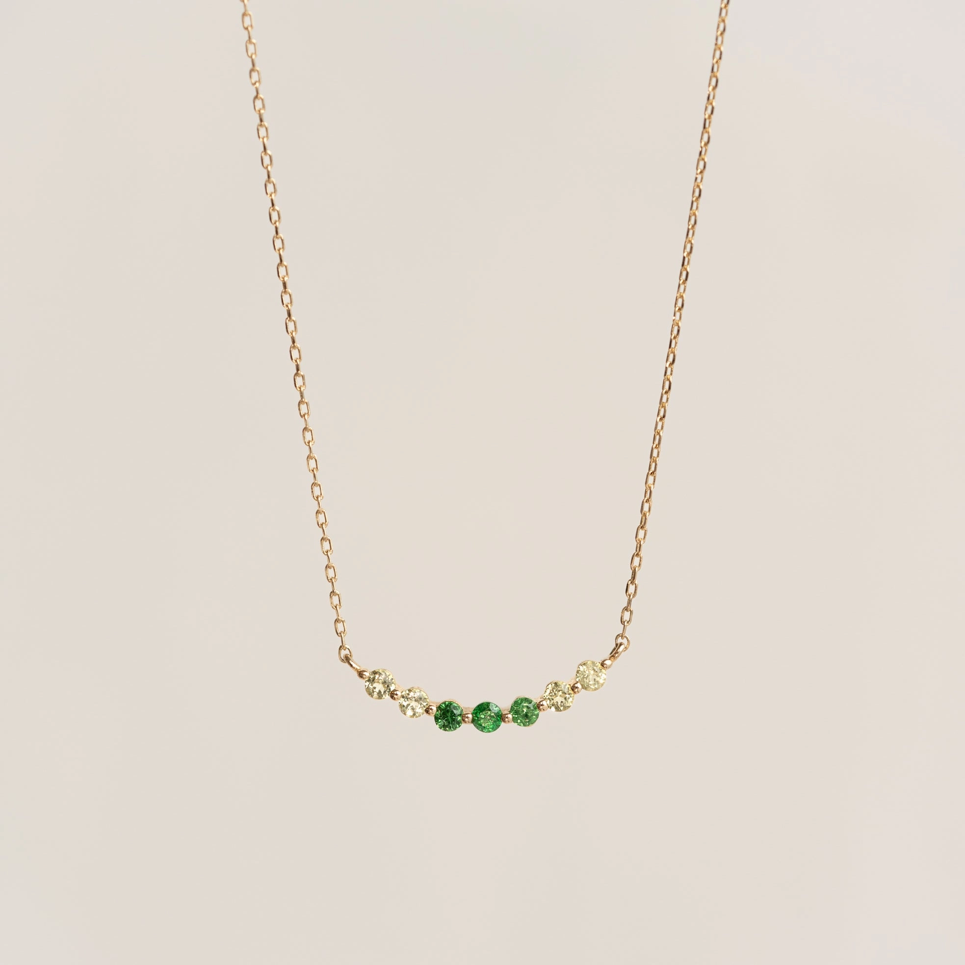 August Birthstone Necklace 14k Gold - Ombre Tsavorite Radiant Jewelry Shine