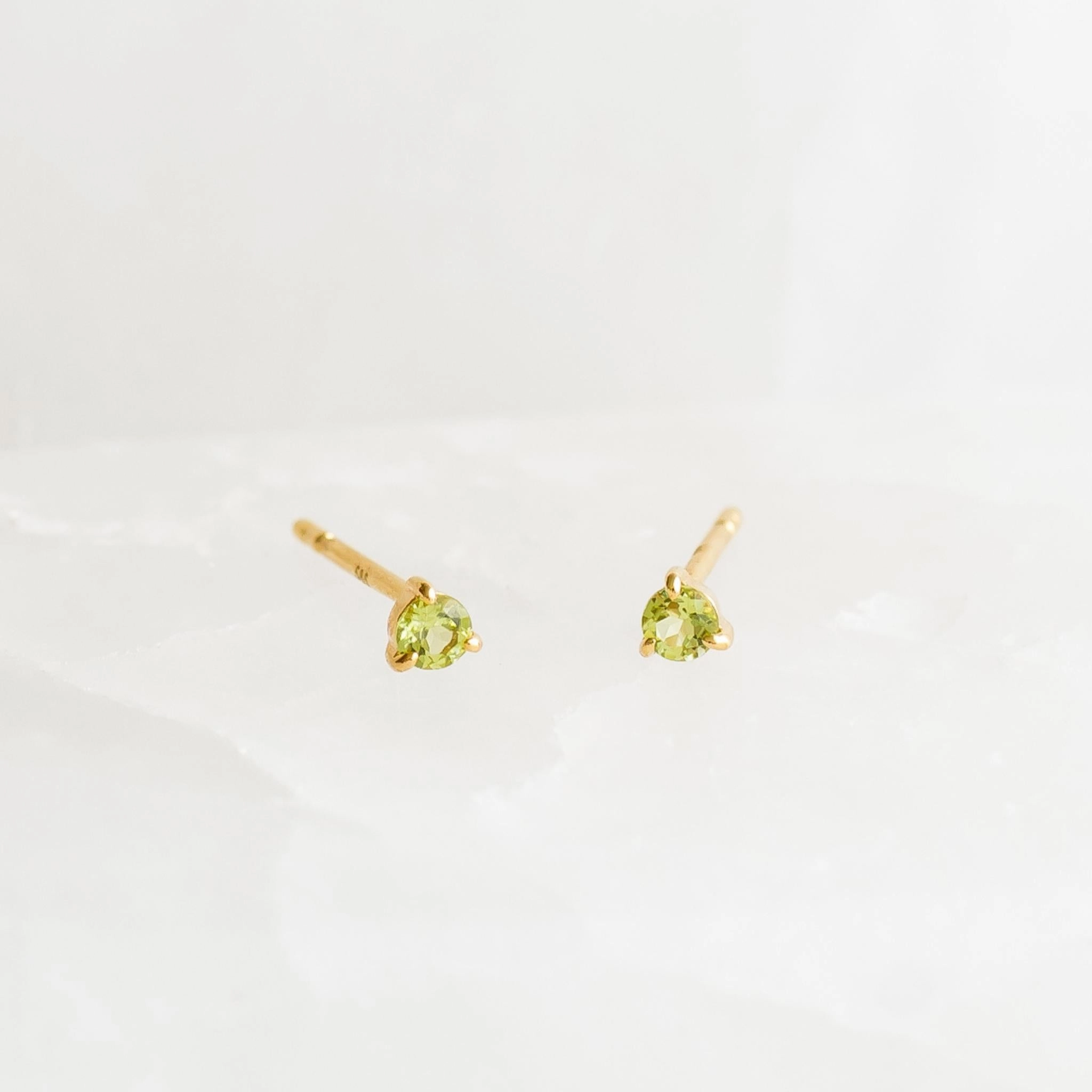Weekend Chic Romantic Set August Birthstone Stud Earrings 14k Gold - Olivine