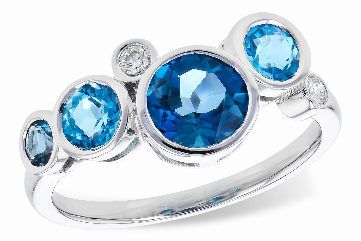 Polished Texture Traditional Mark 14K White Gold 1.45cttw Blue Topaz, London, Swiss and Diamond Bezel Set Bubble Ring