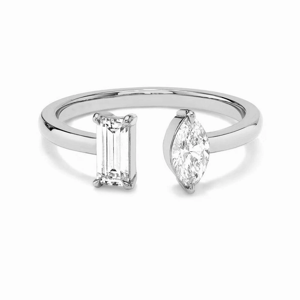 Baguette and Marquise Lab Grown Diamond Toi et Moi Promise Ring Bold Pieces Design
