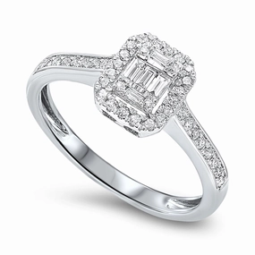 Petite Shine Classic Attire Baguette Cluster Diamond Promise Ring 1/2 Cttw 14K White Gold