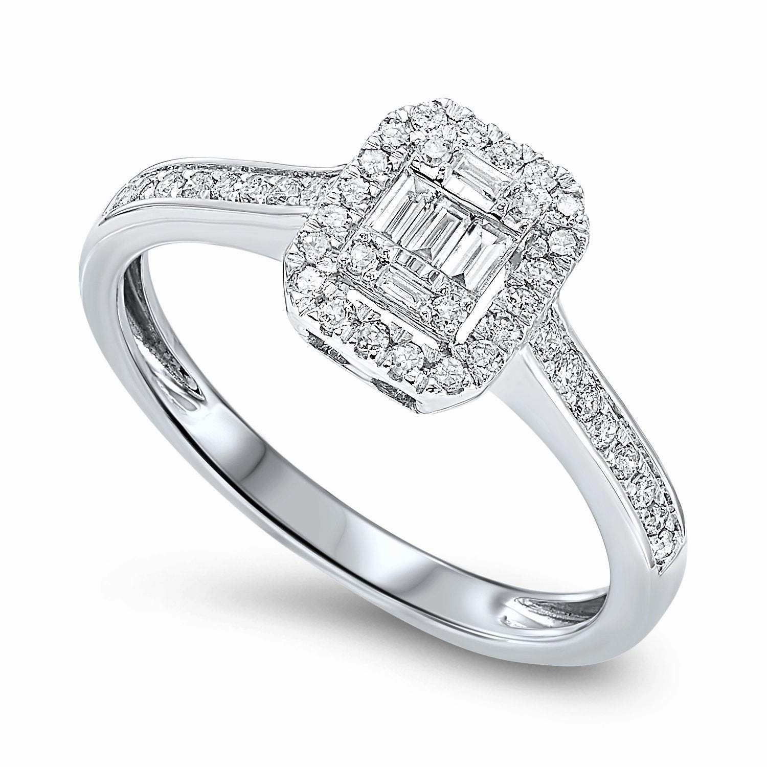 Luxury Look Baguette Cluster Diamond Promise Ring 1/2 Cttw 14K White Gold