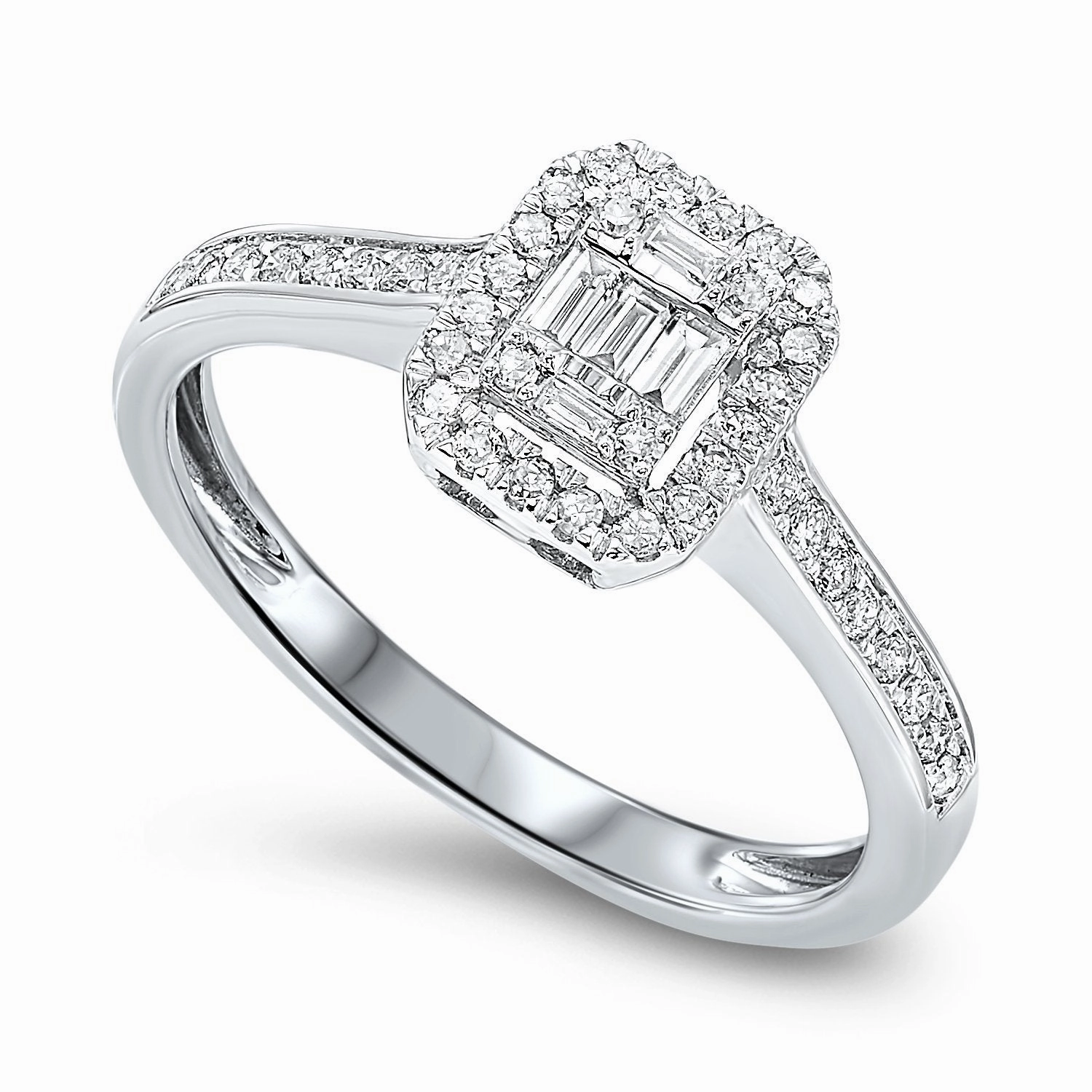 Baguette Cluster Diamond Promise Ring 1/2 Cttw 14K White Gold Daily Accessories Handcrafted Form
