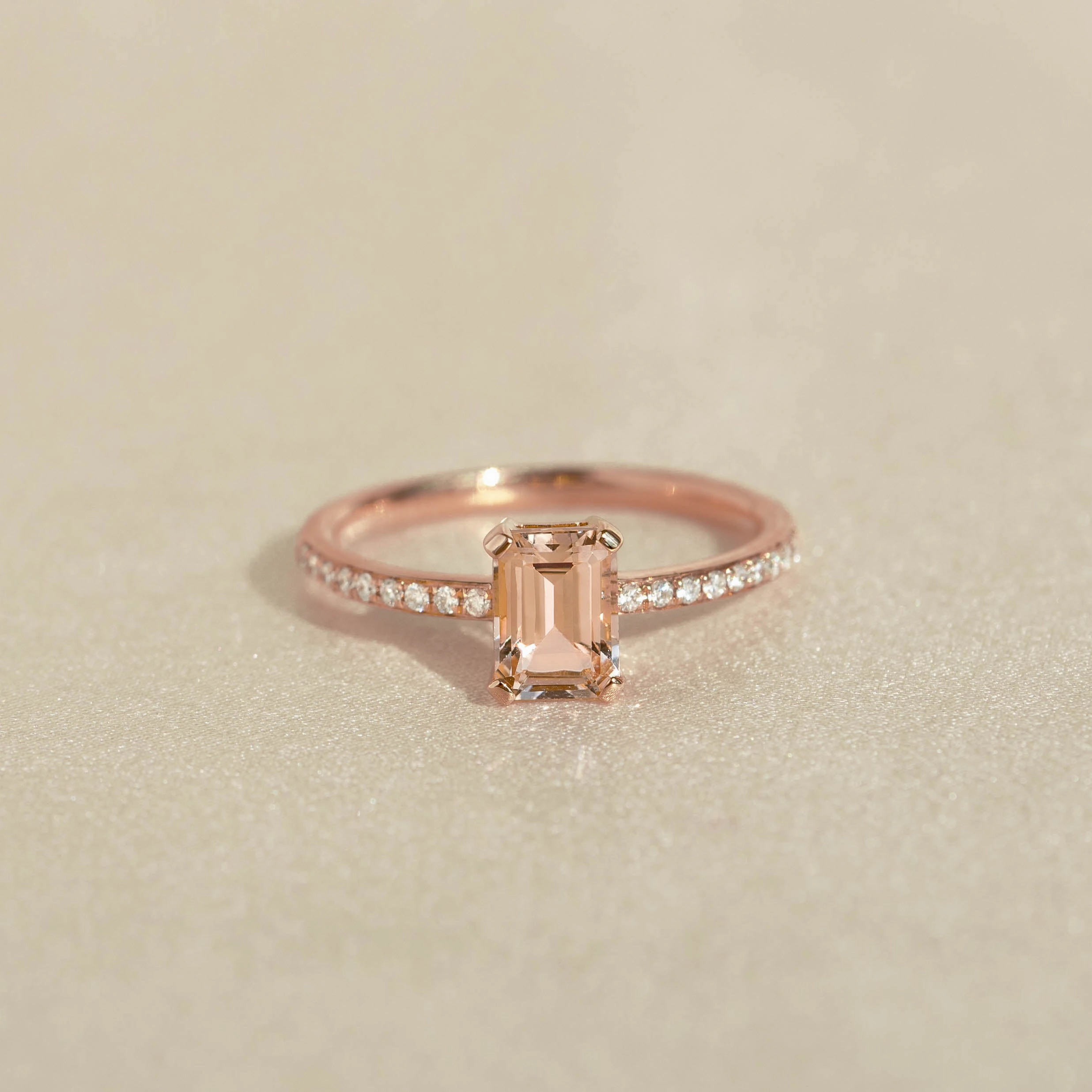 Allure Touch Refined Accessory Baguette Morganite and Diamond Ring Rose Gold - Safiya