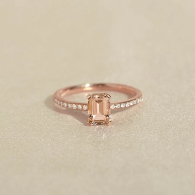 Baguette Morganite and Diamond Ring Rose Gold - Safiya Wedding Outfit Celebration Ready