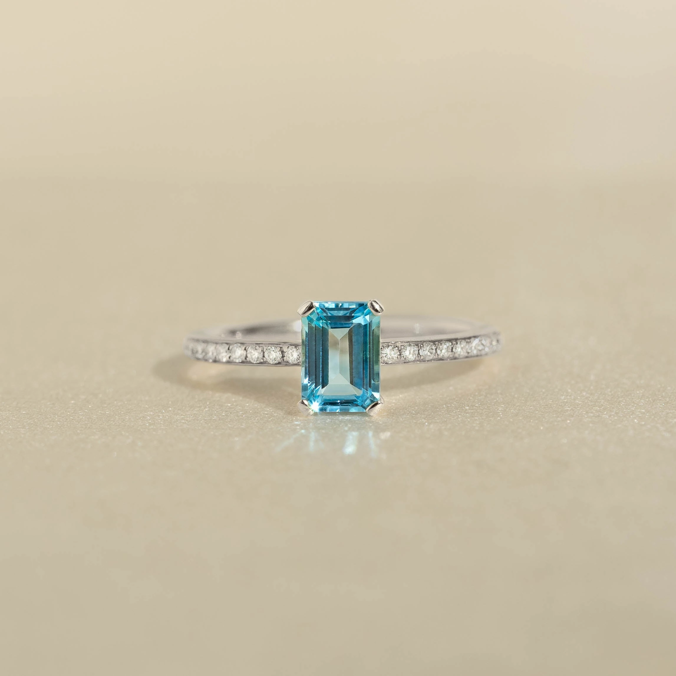 Cozy Glam Elegant Layer Baguette Swiss Blue Topaz and Diamond Ring White Gold - Safiya