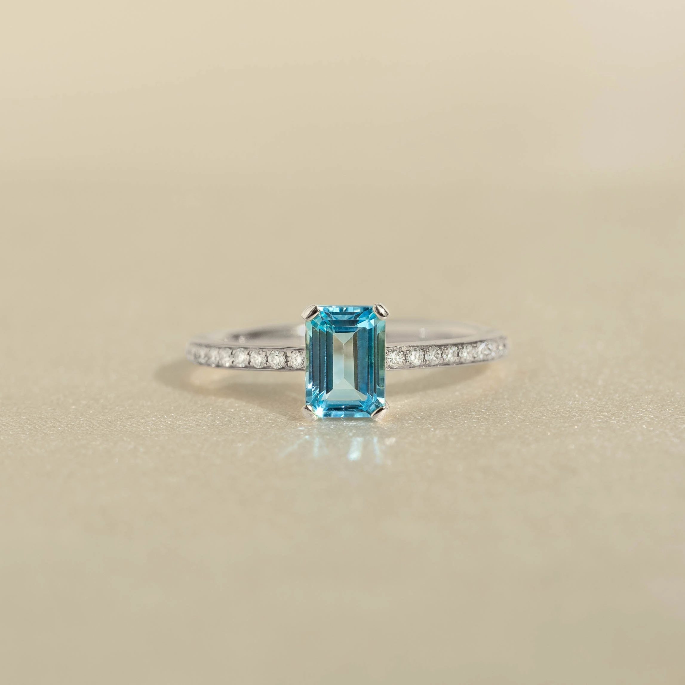 Baguette Swiss Blue Topaz and Diamond Ring White Gold - Safiya Artisan Sparkle