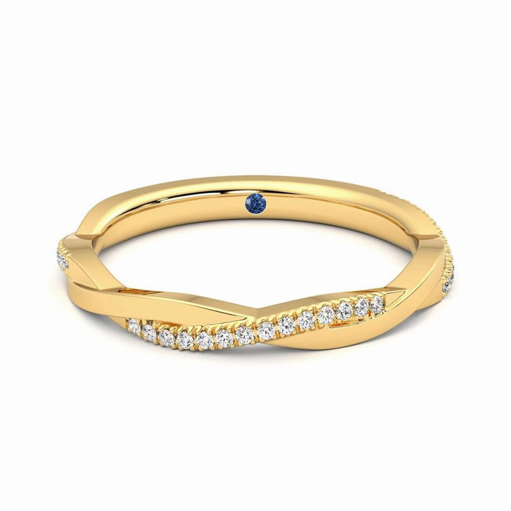 Twisted Band Pav?? Moissanite Wedding Band with Anniversary Stone Accent Distinctive Piece