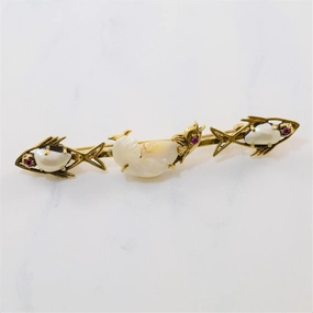 Baroque Pearl & Ruby Fish Brooch | 0.10ctw, 4.90ctw | Seasonal Trend Night Ready