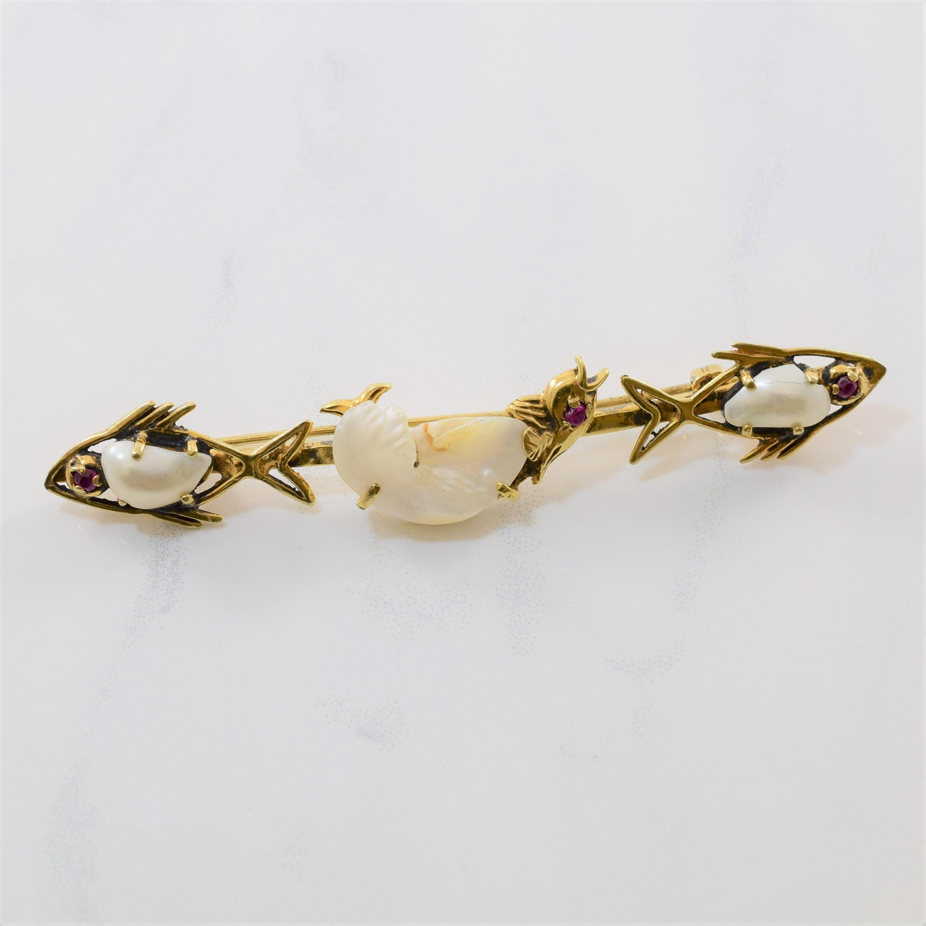 Baroque Pearl & Ruby Fish Brooch | 0.10ctw, 4.90ctw | Seasonal Trend Night Ready