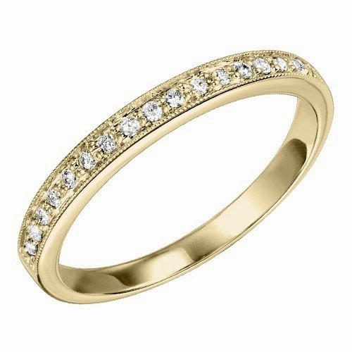 Fashion Classic Bead Set Diamond Stackable Ring .12 Cttw 10K Yellow Gold
