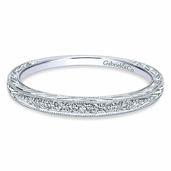 Bead Set Engraved Diamond Ring 1/10 Cttw 14K White Gold Everyday Style
