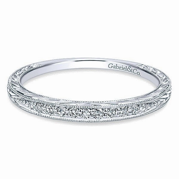 Son Gift Bead Set Engraved Diamond Ring 1/10 Cttw 14K White Gold