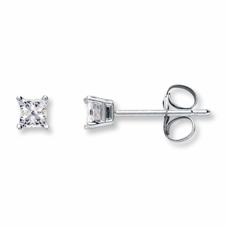 Sparkle Ready Princess Cut Diamond Stud Earrings 1/4 Carat 14K White Gold