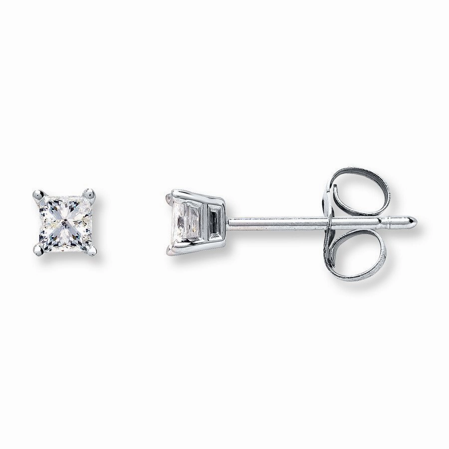 Princess Cut Diamond Stud Earrings 1/4 Carat 14K White Gold Refined Finish Premium product