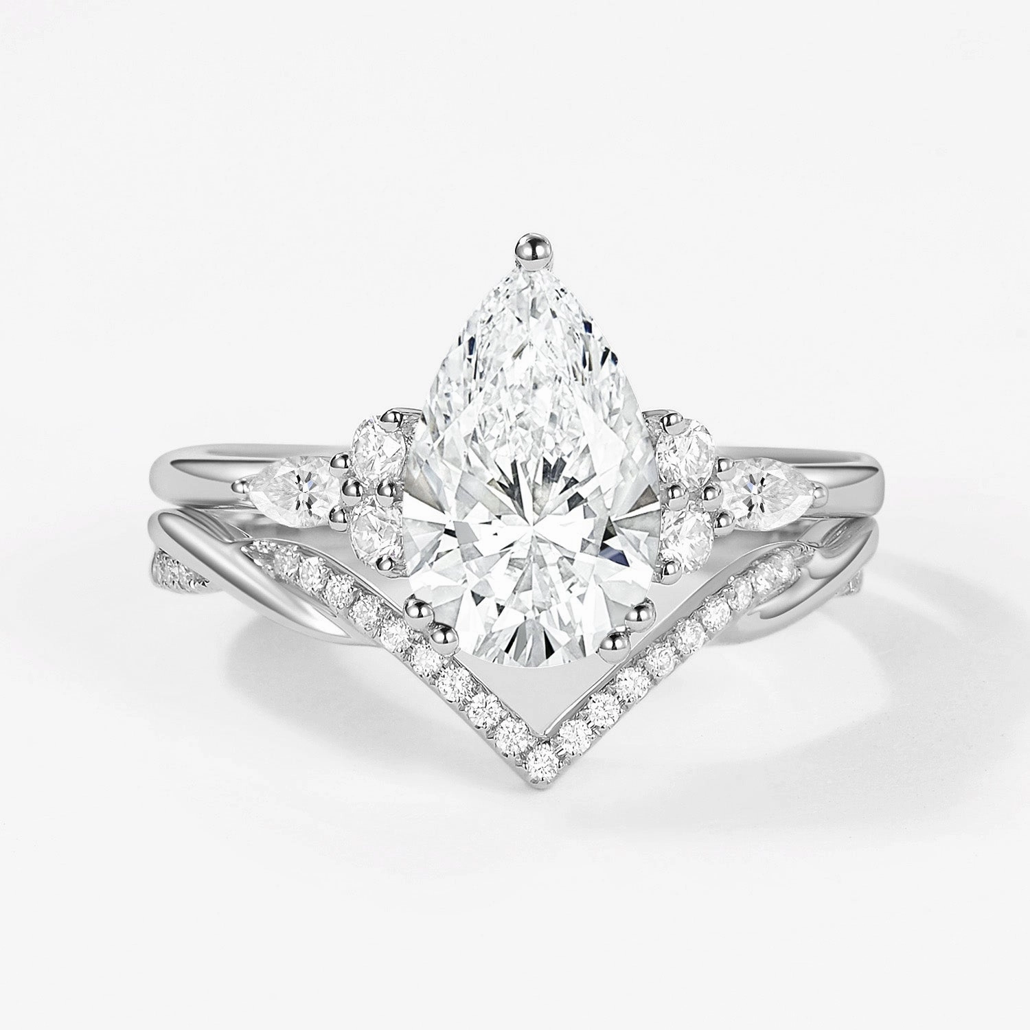 2.0ct Pear Lab Grown Diamond Infinity Ring Set 2pcs Refined Detail