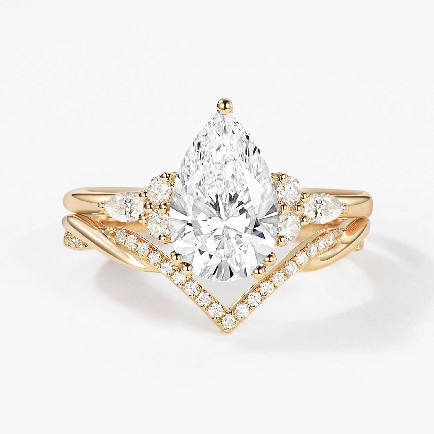 2.0ct Pear Lab Grown Diamond Infinity Ring Set 2pcs Minimalist Accent